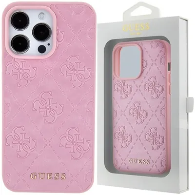 Zdjęcie produktu dla Etui Guess Leather 4G Stamped Na Iphone 15 Pro - Różowe