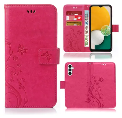 A collage of images showing a pink flower-patterned phone case for a Samsung Galaxy A04s.