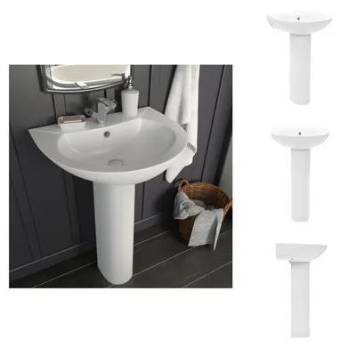 Produktbild von vidaXL Freistehendes Waschbecken mit Säule Keramik Weiß 520x440x190 mm -  Badezimmer-Waschbecken