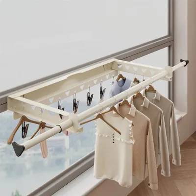 Image de Séchoir à linge mural - Extensible - Rabattable - Acier inoxydable - 55 cm - Blanc