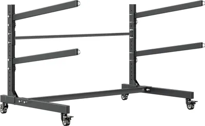 Produktbild von SucceBuy Freistehendes Aufbewahrungsregal für 2 Kajaks, Kanus, Surfbretter oder Paddleboards, Ständer mit Rollen und Feststellfunktion für Innen- und Außenbereiche, Verstellbarer Halter bis 80 kg