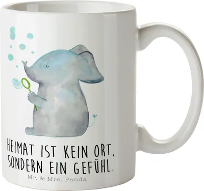 Produktbild von Mr. & Mrs. Panda Kaffeetasse Elefant Seifenblasen - Weiß - Geschenk, Liebesspruch, Keramiktasse, Kaffeebecher, Heimat, Teetasse, Tasse, Liebe, Lustige Sprüche, Elefanten