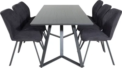 Produktbild von MarinaBLBL Essgruppe Esstisch schwarz und 6 Gemma Esszimmerstühle schwarz.