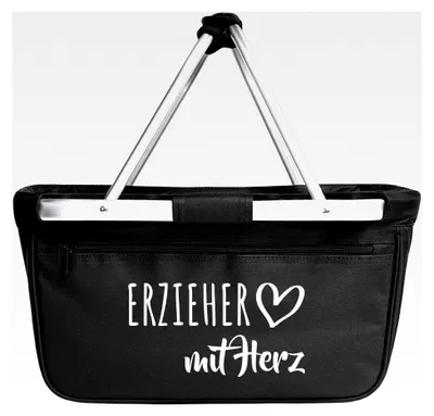 Produktbild von Faltbarer Einkaufskorb für Erzieher mit Herz Geschenk 20 Liter Tragekorb Schwarz