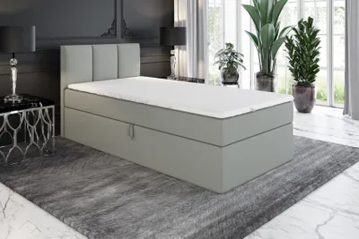 Produktbild von Boxspringbett, Jugendbett NASI 100x200 (Links) mit Bettkästen, Bonell-Matratze und Topper. Farbe: Grau.