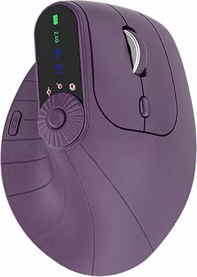 Obrázek produktu pro ZELURXX Ergonomická vertikální bezdrátová myš Bluetooth 5.1, 2,4G+BT, LED displej, více zařízení, 2400 DPI, typ C, více tlačítek, fialová