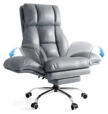 Produktbild von Bürostuhl - Ergonomischer Schreibtisch- und Gamingstuhl - Klappbare Armlehnen - Fußstütze - Höhenverstellbar - Drehbar mit Rollen - Graues Kunstleder (PU)