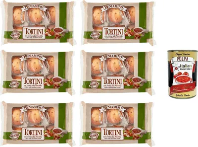 Produktbild von Beniamino Tortini con farcitura di crema di Nocciola mit Haselnusscremefüllung 14x 250gr + Italian Gourmet polpa 400g