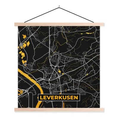 Produktbild von MuchoWow® Textilposter Leverkusen - Gold - Stadtplan - Deutschland - Karte 40x40 cm mit holzfarbenen Rahmen - Posterleiste