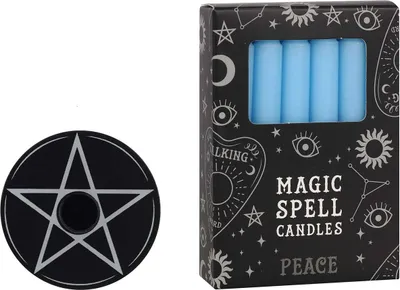 Immagine prodotto di Portacandela a forma di pentagramma "Spell Candle" con candela "Peace" inclusa - candela dei desideri