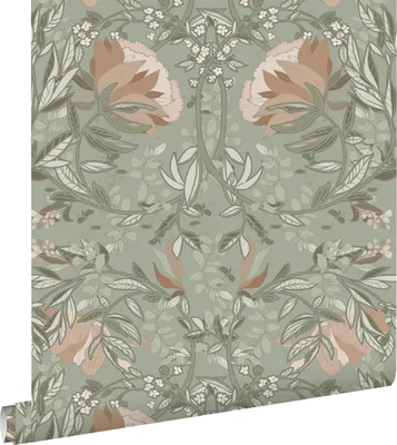 Zdjęcie produktu dla ESTAhome Tapeta vintage kwiaty w stylu secesyjnym szaro zielonymIstarego różu 53 cm x 10.05 m
