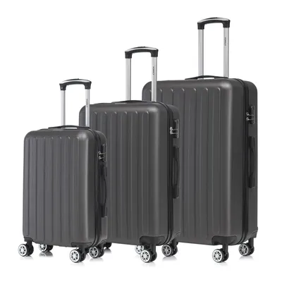 Produktbild von Suitcase Set, Rollkoffer Handgepäck, Kofferset, mit 4 Rollen 360°, Hartschalenreise Zahlenschloss, Weicher Gummigriff (3er Set, M,L&XL, Grau)