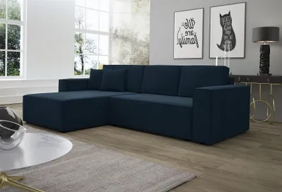 Produktbild von Ecksofa Schlafsofa Sofa CONOR Stoff Kronos Dunkelblau Ottomane Links