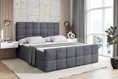Produktbild von ALTDECOR Boxspringbett mit Matratze und Lattenrost  -  - BRUGO -Z  - 180x200 cm  - Dunkelgrau Samt - Boxbett, Fußteil, Topper, Polsterbett mit Bettkasten, Bett mit Stauraum H4 -Matratze, Doppelbett, Springboxbett