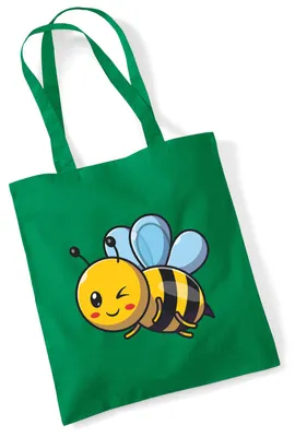 Produktbild von Huuraa Jutebeutel Biene Comic 10 Liter Kelly Green Baumwolle Tasche Geschenkidee