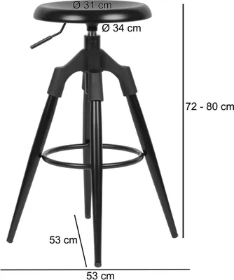 Produktbild von WOHNLING Barhocker Schwarz Metall 72-80 cm Design Barstuhl 100 kg Maximalbelastbarkeit Tresenhocker Industrial Tresenstuhl ohne Lehne