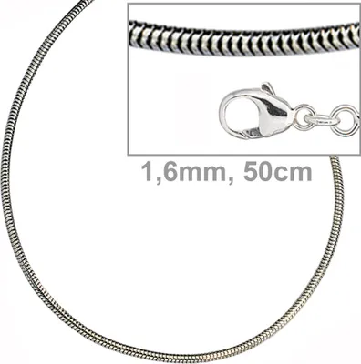 Produktbild von JOBO Schlangenkette 925 Sterling Silber 1,6 mm 50 cm Halskette Kette Karabiner