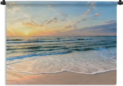 Produktbild von MuchoWow® Wandteppich Wandbehang Strand - Meer - Sonnenuntergang - Golf 150x112.50 cm Tapisserie Dekoration Wandtuch - Wanddecke - Wandteppiche