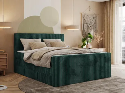 Produktbild von MKS MEBLE Boxspringbett mit zwei Bettkästen TILIANO KING DUO, Doppelbett aus Cordstoff, 7 Härtezonen Multipocket-Matratzen, Doppelbett mit Stauraum, Topper Visco - 180x200 - H3 - Dunkelgrün Cord