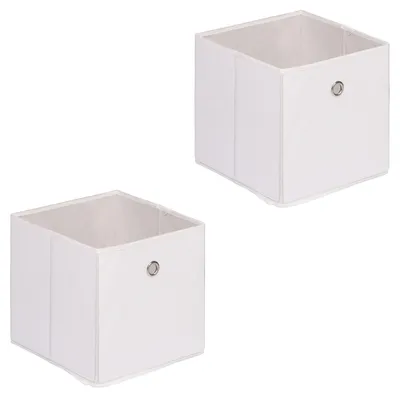 Produktbild von Stoffbox ELA 27x27cm Faltbox im 2er Pack - schöne Aufbewahrungsbox faltbar, einfacher Einschubkorb mit Griff in weiß