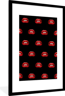 Produktbild von MuchoWow® MuchoWow® Gerahmtes Poster Lippen - Rot - Muster 60x90 cm - Poster mit zchwarzem Bilderrahmen - Dekoration - Wandposter Wohnzimmer - Hochwertig