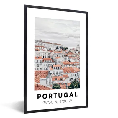 Produktbild von MuchoWow® Gerahmtes Poster Portugal - Rot - Skyline 20x30 cm - Poster mit Schwarzem Bilderrahmen Wandposter Rahmen Foto Bilder - Drucken - Bilder Poster im Rahmen