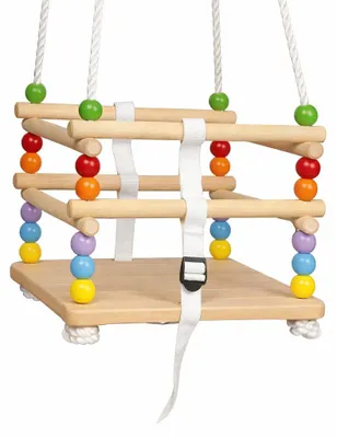 Produktbild von GINGER HOME Holzschaukel für Kinder mit Sicherheitsgurt und Seitengittern – bis 70 kg, 30×30 cm