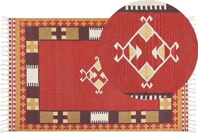 Produktbild von BELIANI Kelim-Teppich Mehrfarbig Baumwolle 140 x 200 cm mit Fransen Geometrischem Muster Handgewebt Zweiseitig Modern Boho Wohnzimmer Schlafzimmer