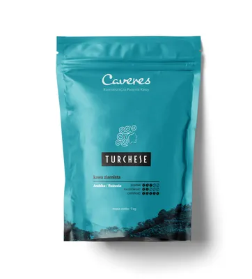 Zdjęcie produktu dla Świeżo palona kawa ziarnista Caveres Sorpresa Turchese 250g, 30% Arabica i 70% Robusta - Rzemieślnicza Palarnia Kawy Premium