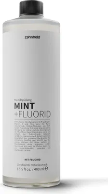 Produktbild von Zahnhed Mundspülung Mint, veganes Mundwasser mit Fluorid für gesundes Zahnfleisch und frischem Atem - Minzgeschmack, 400 ml, Aloe Vera, Fluorid, Zink