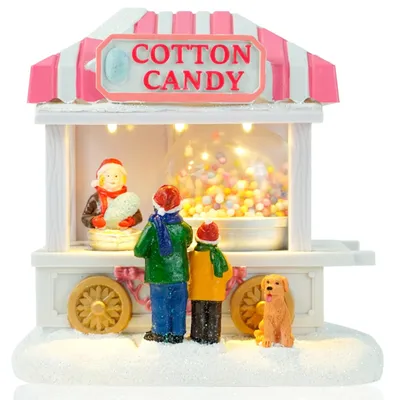 Productafbeelding van Suikerspinkraam met bewegende onderdelen en lED-verlichting - Geanimeerde Kerstscène - Kerstdorp of miniatuurstad