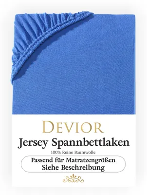 Produktbild von Devior Jersey Spannbettlaken 120x200 - 130x200 cm royalblau Bettlaken 100% Baumwolle bis 22cm Matratzenhöhe Gummizug