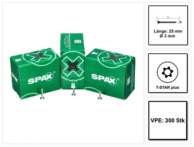 Zdjęcie produktu dla SPAX® 0151010300253 SPAX® Rückwandschrauben T10 Flachkopf WIROX 0151010300253 3 mm x 25 mm, 300 St.