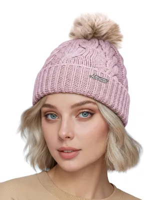 Produktbild von Damen Strick-Mütze Merino Wollmütze Bommelmütze Wintermütze mit Umschlag Pudelmütze Strickbeanie Neverless®