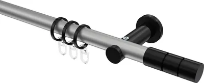 Produktbild von Interdeco Gardinenstange / Vorhangstange Silbergrau / Schwarz, Typ Platon Elanto (Rillenzylinder), 20 mm Ø 1-läufig, 600 cm