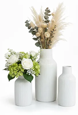Productafbeelding van Omgoods - Set van 3 Keramische Vazen voor Bloemen, Wit