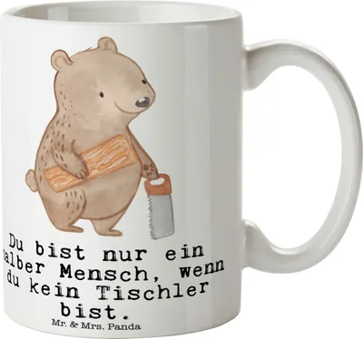 Produktbild von Mr. & Mrs. Panda Becher Tischler Herz - Weiß - Geschenk, Trinkbecher, Kaffeetasse, Geschenktasse, Tasse, Keramiktasse, Kaffeebecher
