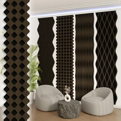 Zdjęcie produktu dla Panele akustyczne AKUSTIKO, kształtowane, 280x30 cm, płyta MDF, drewniane panele ścienne, lamela, drewno XXL, naturalna okleina, 21 mm, filc