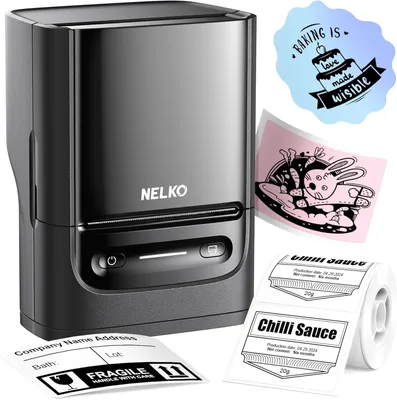 Produktbild von Nelko PM220 Etikettiermaschine mit Band, Bluethooth-Etikettendrucker, 5 cm, tragbarer Thermodrucker für Kleinunternehmen, Adresse, Logo, Kleidung, Aufkleberdrucker für Telefone und PC, Schwarz