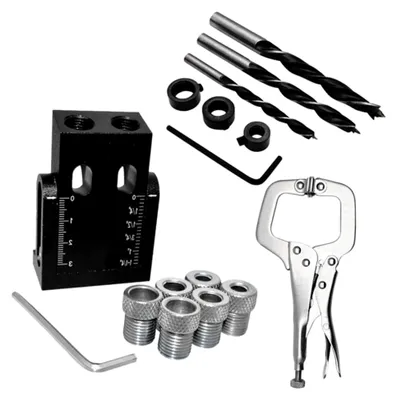 Produktbild von Professionelle Bohrführung aus Aluminiumlegierung für Holzbohrer mit 15° Winkellöchern und C-Klemme für Heimwerker