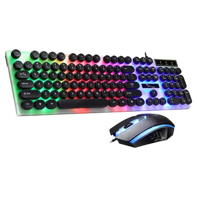 Produktbild von Kabelgebundene USB-Gaming-Tastatur mit mechanischer Tastatur- und Mauskombination mit Hintergrundbeleuchtung, Schwarz