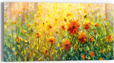 Produktbild von DEQORI Glasbild Echtglas 60x30 cm 'Blumenwiese im Monet-Stil' Wandbild Bild modern Deko