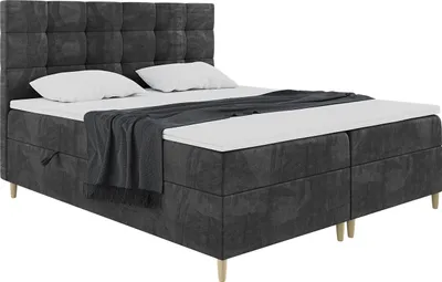 Produktbild von MEBLINI Boxspringbett mit Bettkasten - Gepolstert Doppelbett mit Matratze und Topper - Polsterbett mit Stauraum - Bett mit Kopfteil - Stauraumbett - DICO - 120x200 - H3/Schwarz Samt