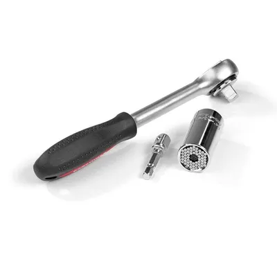 Produktbild von EASYmaxx Multi-Steckschlüssel mit Ratsche 3-tlg. schwarz/rot inkl. Bohrmaschinen-Adapter