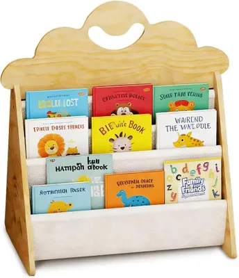Image de Étagère pour livres pour enfants, 2 niveaux, en bois, étagère ouverte, idéale pour un coin lecture