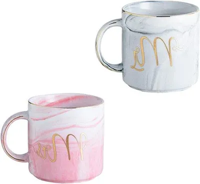 Image de Set de 2 tasses en céramique Mr et Mrs - Pour les couples - Idéal pour le café, le thé et l'eau - Parfait pour le mariage, l'anniversaire et la Saint-Valentin