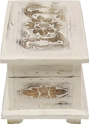 Produktbild von Truhe Holzkiste Holztruhe Schatztruhe Kiste Box Palmenholz Holzbox Blumen Schnitzereien Shabby Used Look Weiß Klein 40 cm Design 2