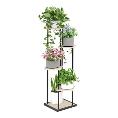 Immagine prodotto di Ribelli scala piante 5 livelli porta piante, porta fiori altezza 106cm porta fiori in legno e metallo, decorazione per balcone giardino soggiorno, legno