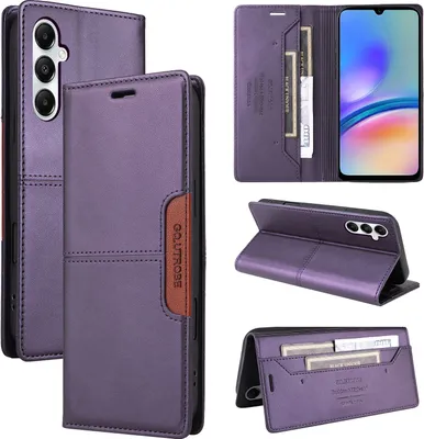 Produktbild von Handyhülle für Samsung Galaxy A05S Hülle, Leder Flip Wallet Kartenfach Stand Schutzhülle Lila