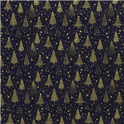 Dekostoff Weihnachtsstoff Tannenbaum Goldprägung Baumwollstoff 1x1,45m Oeko-Tex 100 marine